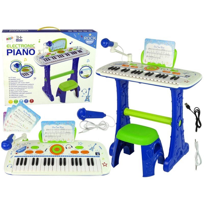 Elektryczne Pianino Keyboard Dla Dzieci Niebieskie Nuty USB