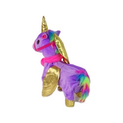 Peluche Mascotte licorne  Ailes dorées violette