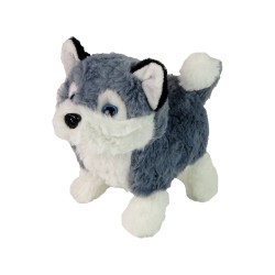 Peluche Mascotte chien Husky interactif qui marche avec son et queue qui remue