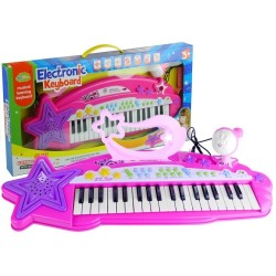 Keyboard Organki 37 Klawiszy MP3 Mikrofon Różowe