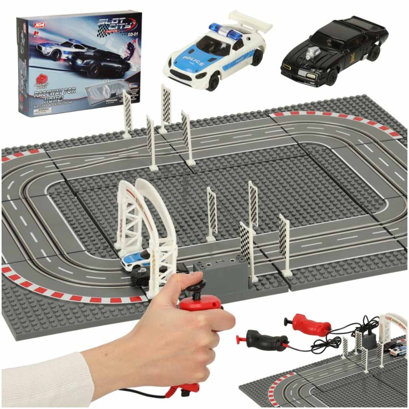 Piste de voiture de course de police électrique + 2 blocs de construction de voitures GD-01
