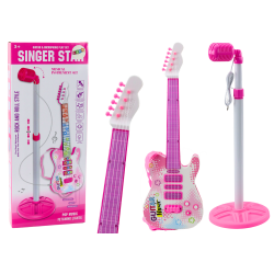 Pack guitare électrique pour enfant avec  microphones, rose