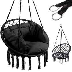 Stork\'s nest chair swing with backrest black 80cm + cushions