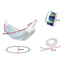 Single person hammock 200x100 reinforced blue + mounting kit