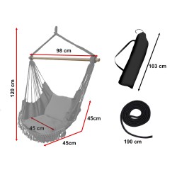 Chaise hamac brésilienne avec coussins noirs avec glands
