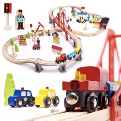 Circuit train en bois + rails 70 elements