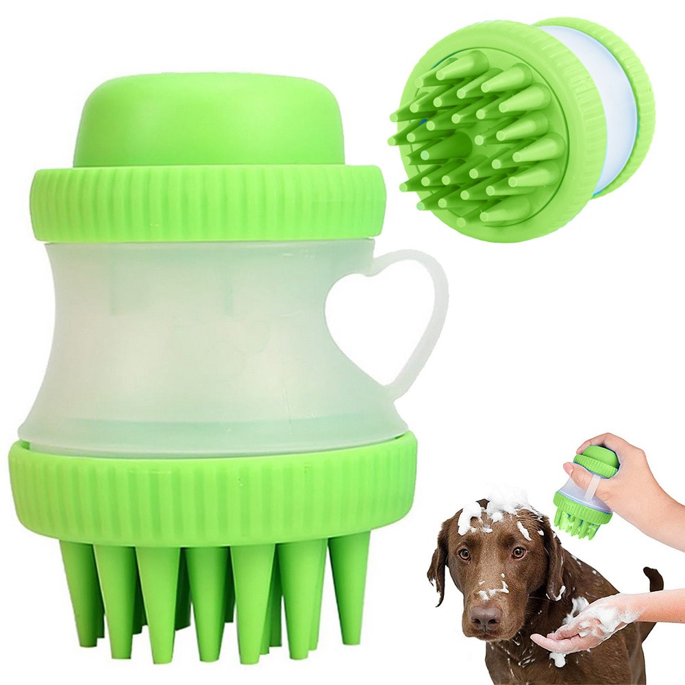 Brosse en silicone pour chien et chat avec distributeur de savon liquide
