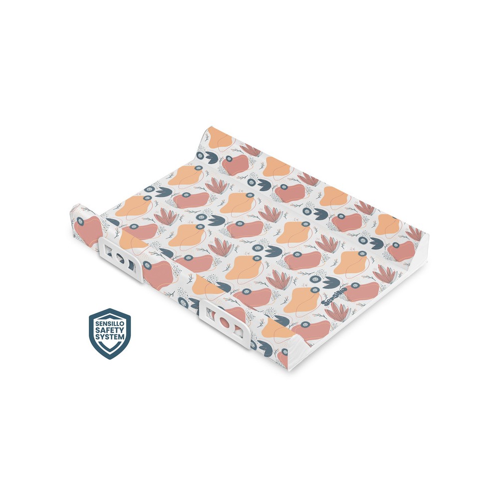 MATELAS À LANGER RIGIDE AVEC SYSTÈME DE SÉCURITÉ - FLEURS DE JARDIN PLATINE 70 CM
