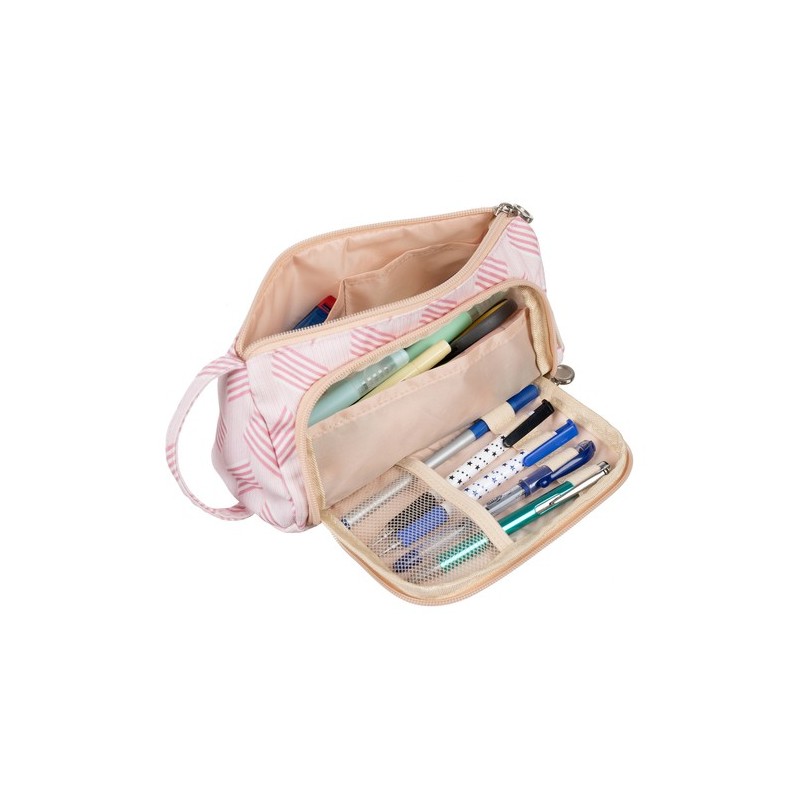 Trousse scolaire extensible à deux compartiments, double sac rose, pour enfants
