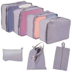 Organisateurs de valises ensemble de voyage 7 pièces accessoires de rangement de vêtements sacs étanches sac à chaussures gris