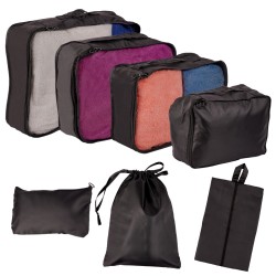 Organisateurs de valises ensemble de voyage 7 pièces accessoires de rangement de vêtements sacs étanches noir
