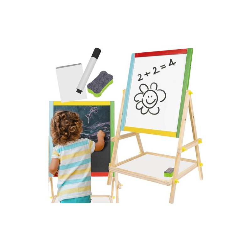 Tableau pour enfant en bois double face 65,5 x 40 x 33 cm + crayons offert