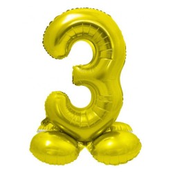 Number Gold Gold Number 3 Foil Balloon with Base 72 cm