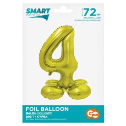 Ballon en aluminium numéro 4 doré avec base 72 cm