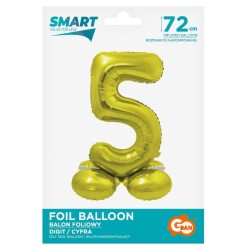 Ballon en aluminium numéro 5 doré avec base 72 cm