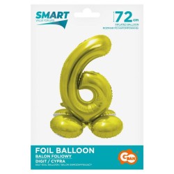 Ballon en aluminium numéro 6 doré avec base 72 cm