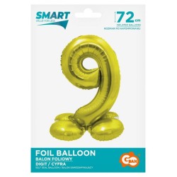 Ballon en aluminium doré numéro 9 avec pied 72 cm