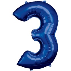 Number Blue giant number foil balloon 3, 88*53 cm