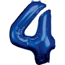 Ballon géant en aluminium numéro 4 bleu, 88 x 66 cm