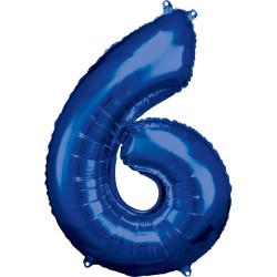 Ballon géant en aluminium numéro 6 bleu, 88 x 55 cm