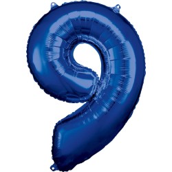 Ballon géant en aluminium numéroté bleu 9, 86 x 63 cm