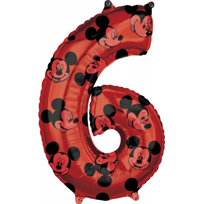 Ballon en aluminium rouge Disney Mickey numéro 6, 66 cm