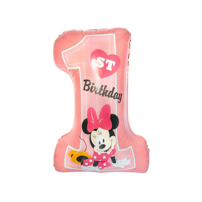 Ballon aluminium Disney Minnie rose premier anniversaire 71 cm