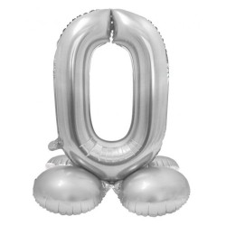 Number Silver Silver Number 0 Foil Balloon with Stand Base 72 cm