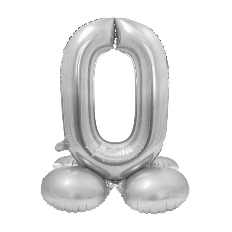 Number Silver Silver Number 0 Foil Balloon with Stand Base 72 cm