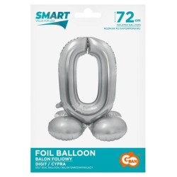 Number Silver Silver Number 0 Foil Balloon with Stand Base 72 cm