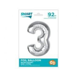 Number Silver Silver number 3 foil balloon 92 cm