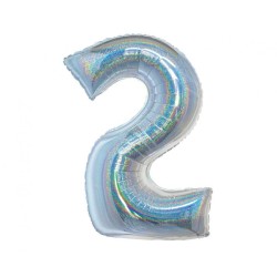 Number Holographic Silver foil balloon number 2, 76 cm