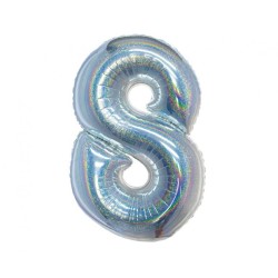 Number Holographic Silver Number 8 Foil Balloon 76 cm