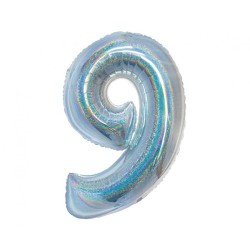 Number Holographic Silver Number 9 Foil Balloon 76 cm