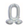 Number Holographic Silver, Silver number 0 foil balloon with base 72 cm