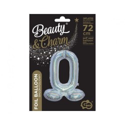 Number Holographic Silver, Silver number 0 foil balloon with base 72 cm