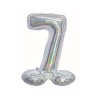 Number Holographic Silver, Silver number 7 foil balloon with base 72 cm