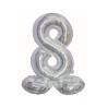 Number Holographic Silver, Silver Number 8 Foil Balloon with Base 72 cm