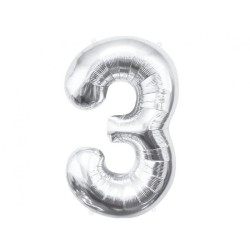 Number Silver, Silver number 3 foil balloon 85 cm