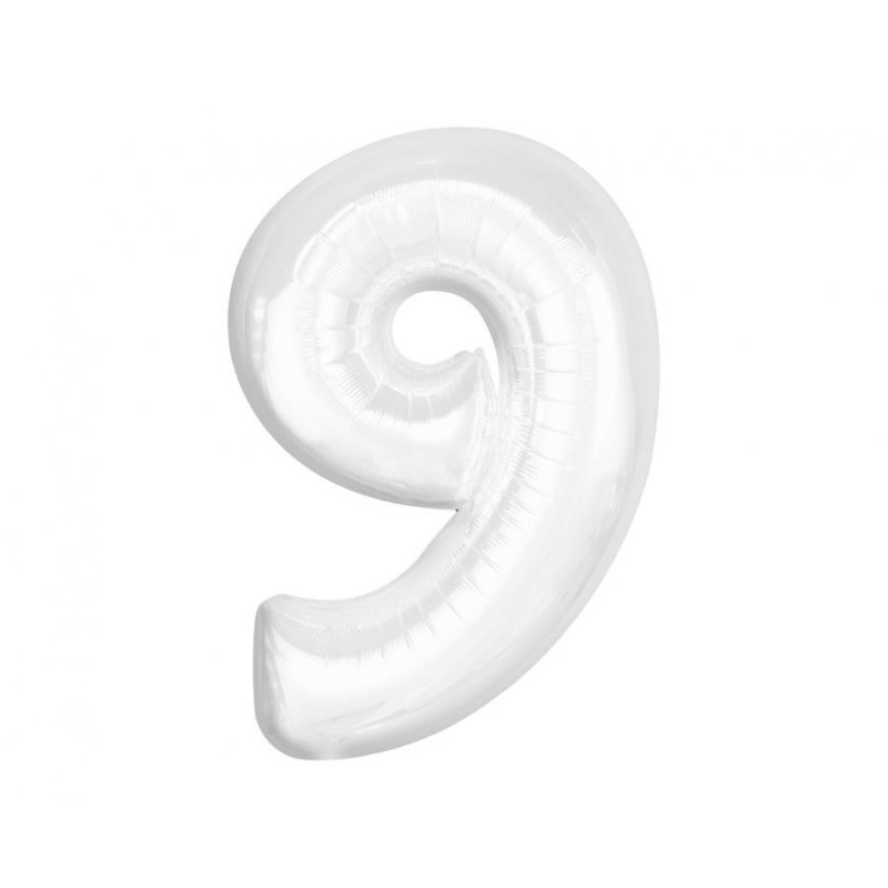 Number B&C White White number 9 foil balloon 92 cm