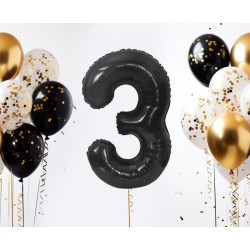 Number B&C Matt Black Black Number 3 Foil Balloon 85 cm