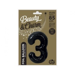 Number B&C Matt Black Black Number 3 Foil Balloon 85 cm