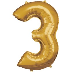 Number Gold, Giant Number 3 Foil Balloon, 83*53 cm