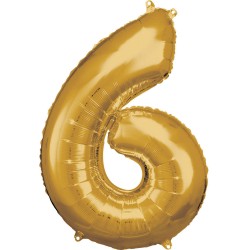 Number Gold, Giant Number Foil Balloon 6, 86*58 cm