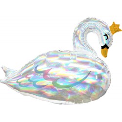 Ballon holographique en aluminium avec diadème doré Cygne 73 cm