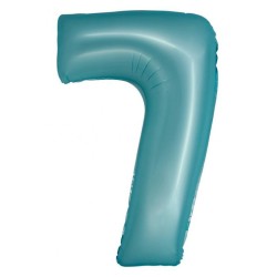 Ballon aluminium numéro 7 bleu clair mat bleu 76 cm