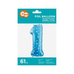 Number Blue with Stars, Blue number 1 foil balloon 61 cm