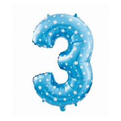 Number Blue with Stars, Blue number 3 foil balloon 61 cm