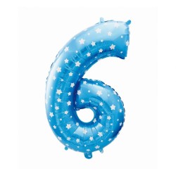 Number Blue with Stars, Blue Number 6 Foil Balloon 61 cm