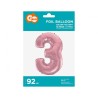 Number Light Pink, Pink Number 3 Foil Balloon 92 cm